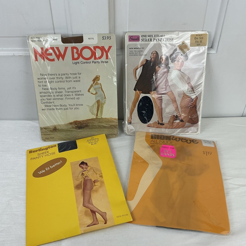 4 Pair NOS 60s 70s Vintage Packaged Pantyhose Lot Rare HTF